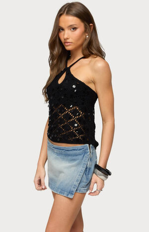 Mae Open Back Sequin Crochet Top image number 2
