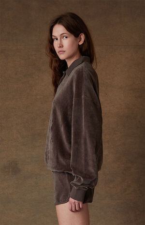 Women's Off Black Velour Beach Shorts image number 3