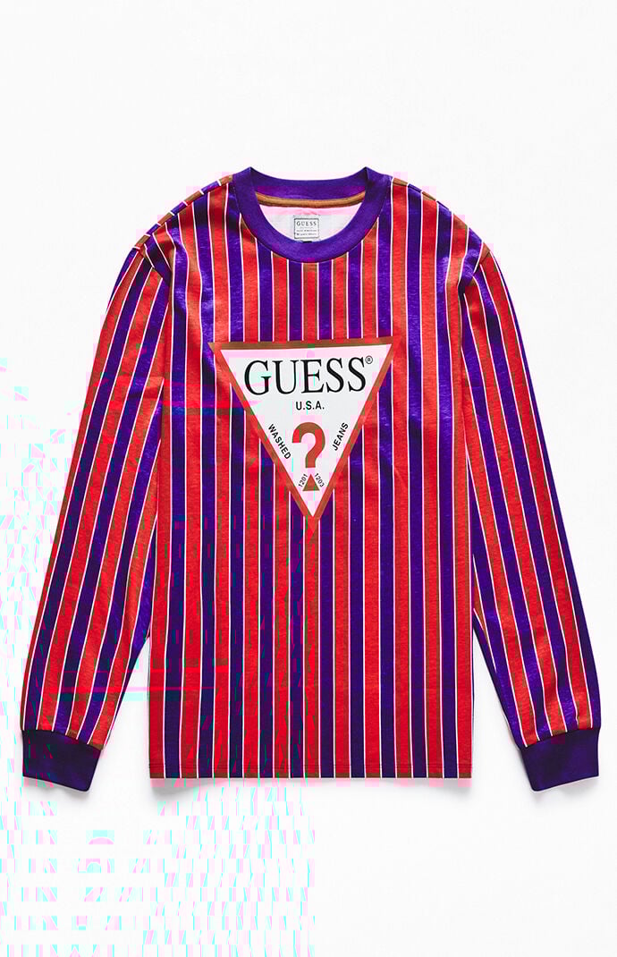 Guess st james striped tee purple discount