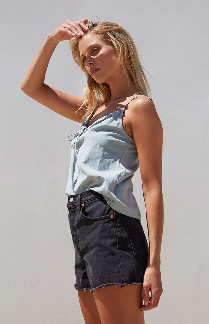 Black Ribcage Denim Shorts