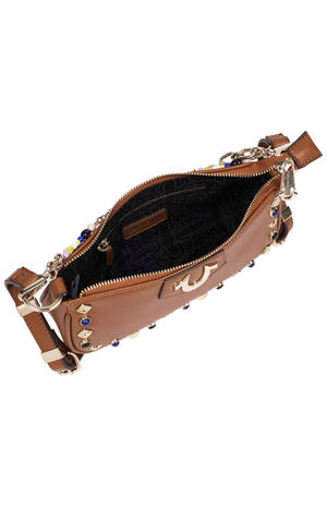 Cognac Chain & Studs Shoulder Bag image number 6