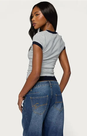 Regin Striped Ribbed Henley Top image number 3
