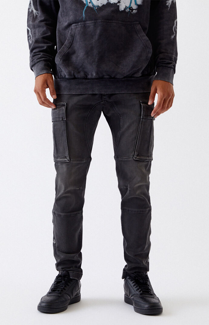 Utility Black Snap Button Slim Cargo Pants