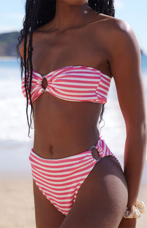 Striped Scrunch Ring Side High Waisted Bikini Bottom image number 2