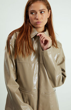Taupe Lacquered Shacket image number 3