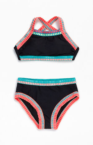 Kids Embroidery Binding Bikini Top & Bottom Set image number 1