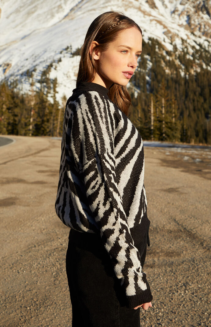 Long Sleeve Zebra Pullover Sweater