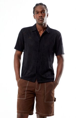 Black Triangle Knit Camp Shirt image number 1