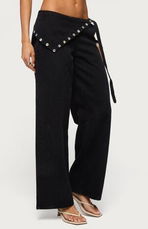 Button Foldover Low Rise Baggy Jeans image number 2