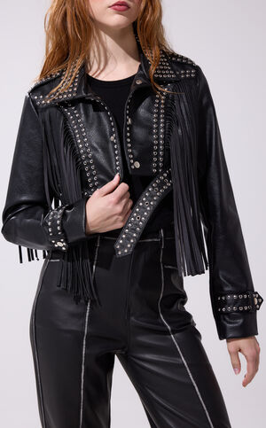 Oakly Black Fringe Faux Leather Western Jacket image number 4