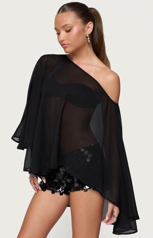 Sheer Chiffon Asymmetric Poncho image number 2