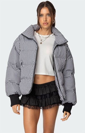 Oversized Gingham Puffer image number 1