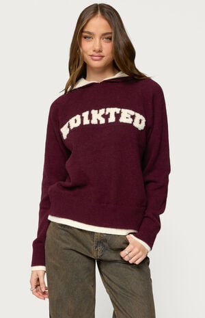 Edikted Varsity Contrast Layered Knit Hoodie image number 1