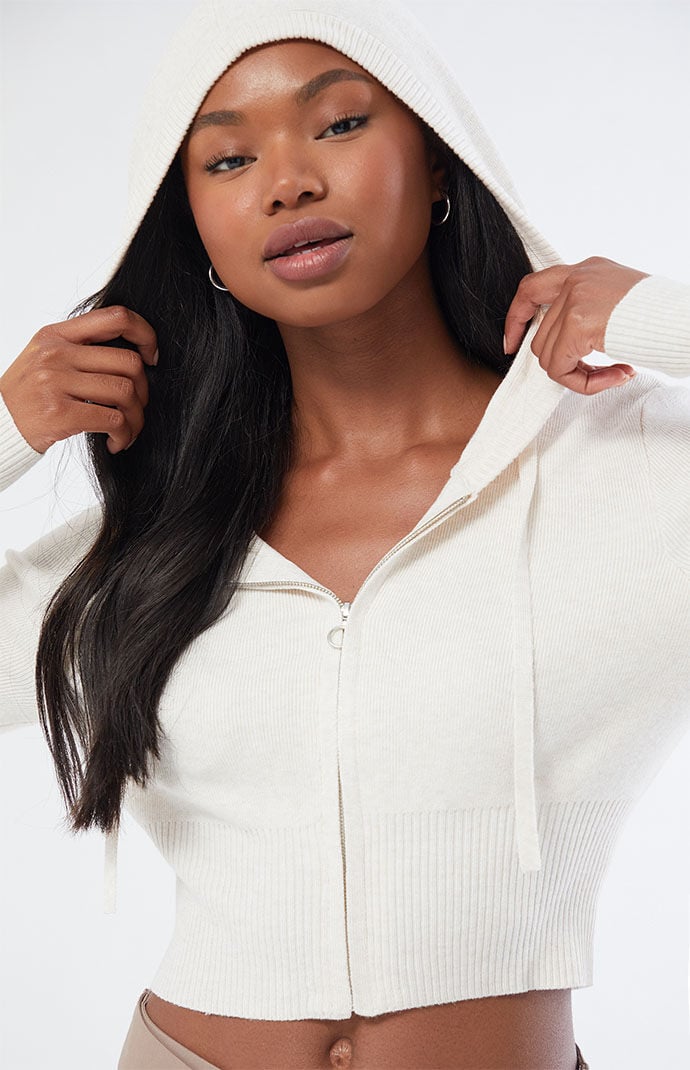 Kendall Kylie Sammi Ribbed Full Zip Cropped Hoodie PacSun