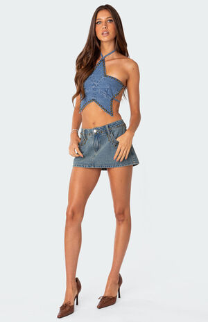 Starlet Studded Denim Crop Top image number 3