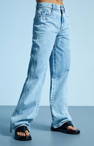 Eco Light Acid Blue High Waisted Baggy Jeans image number 3