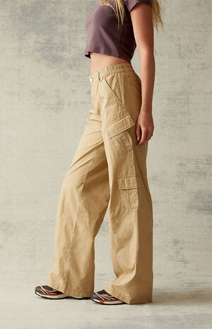 Tan Low Rise Puddle Pants image number 3