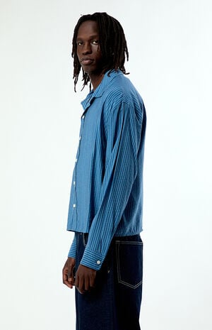 Blue Striped Boxy Long Sleeve Shirt image number 3