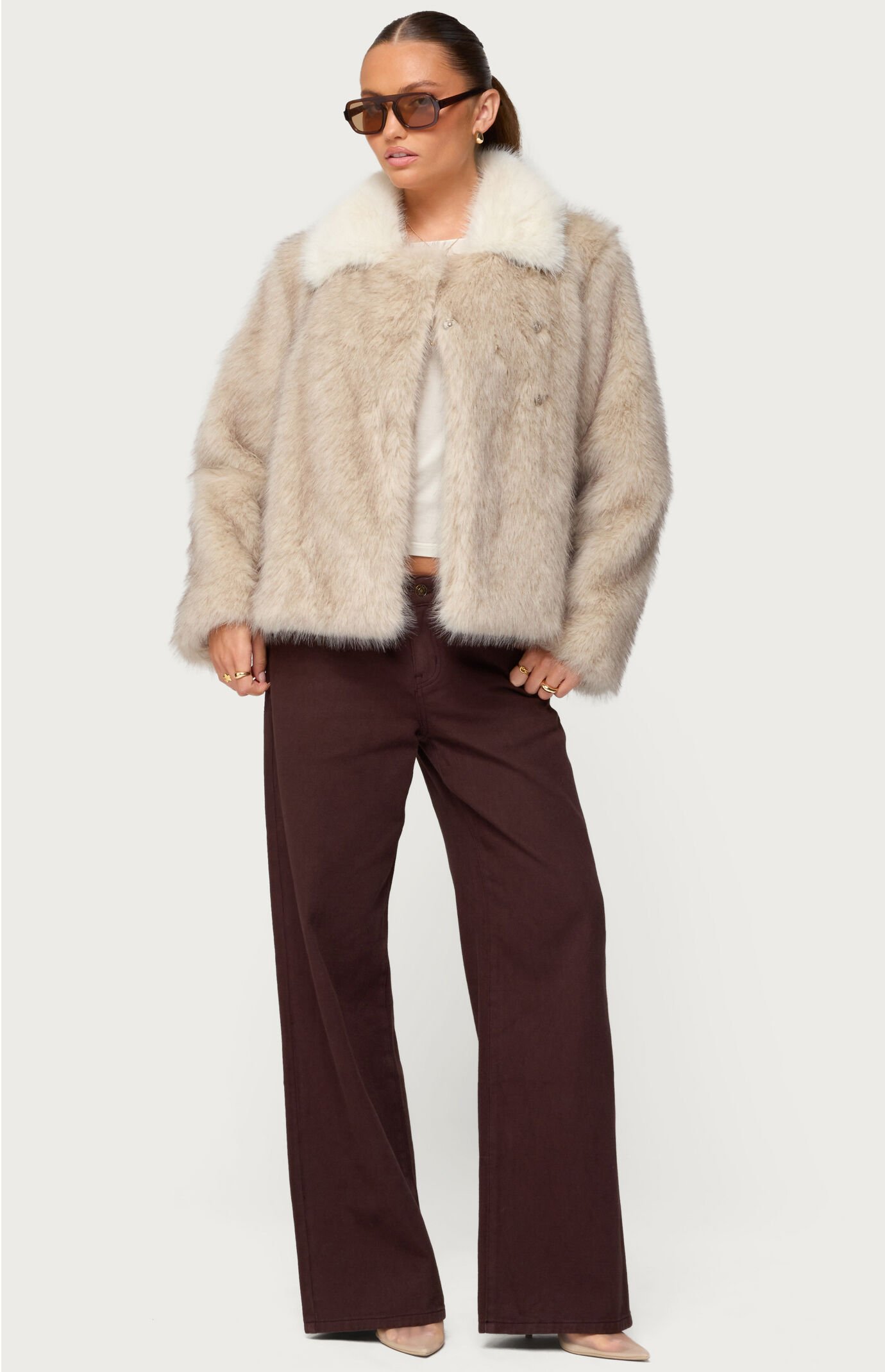 Edikted Contrast Collar Faux Fur Jacket