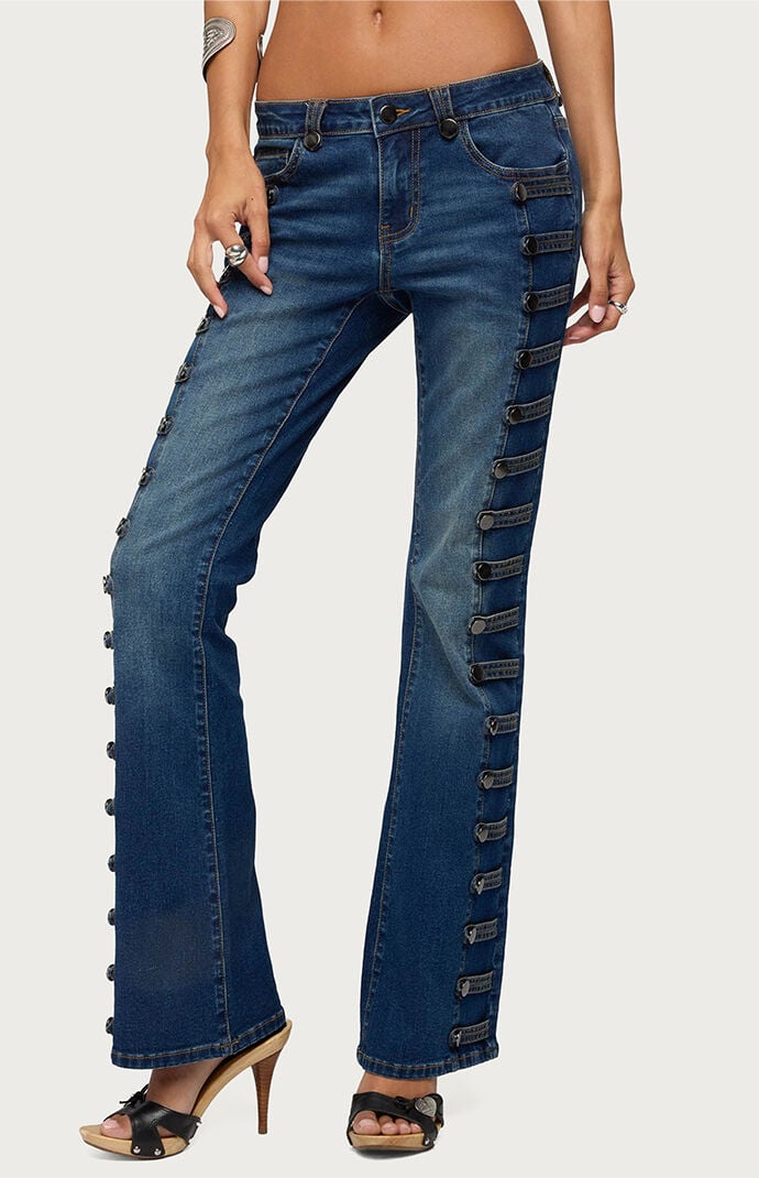 Edikted Button Loop Low Rise Bootcut Jeans