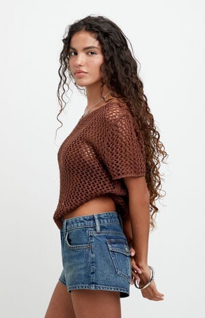 Jamie Low Rise Jean Micro Shorts Button Pocket Dark Blue image number 4