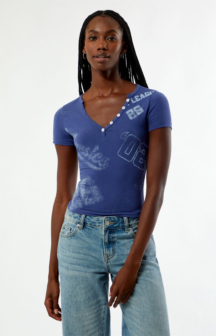 Your Favorite Varsity Print Short Sleeve Henley Top | Pacsun
