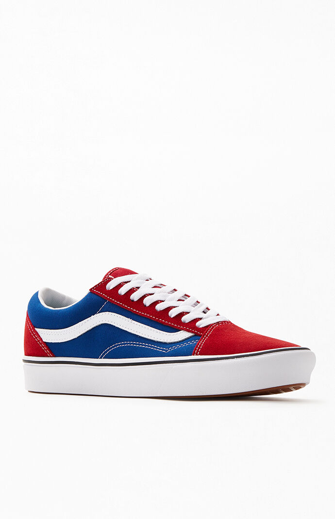 red and blue vans shoes