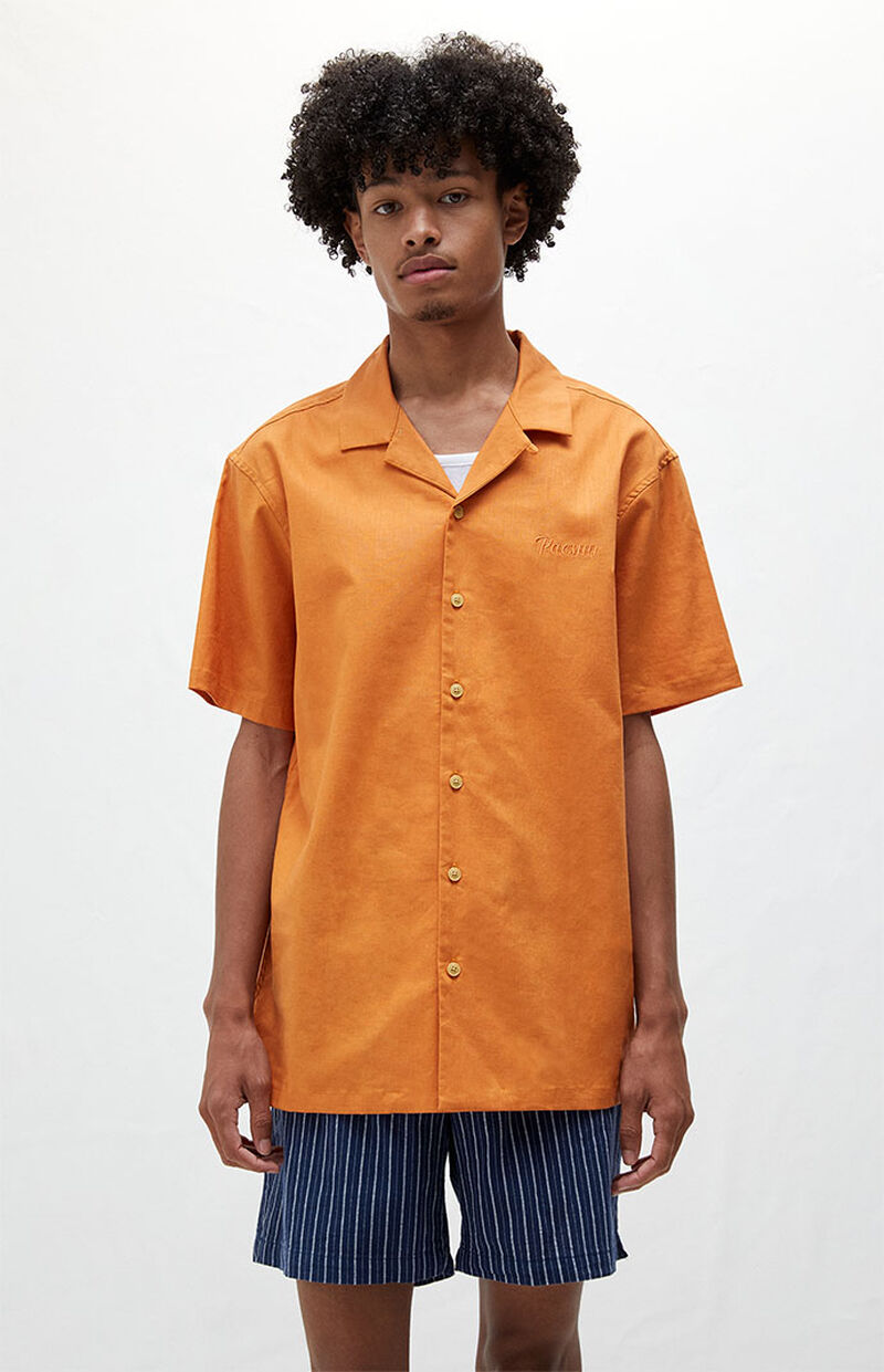 PacSun Men's Desert Linen Embroidered Resort Camp Shirt