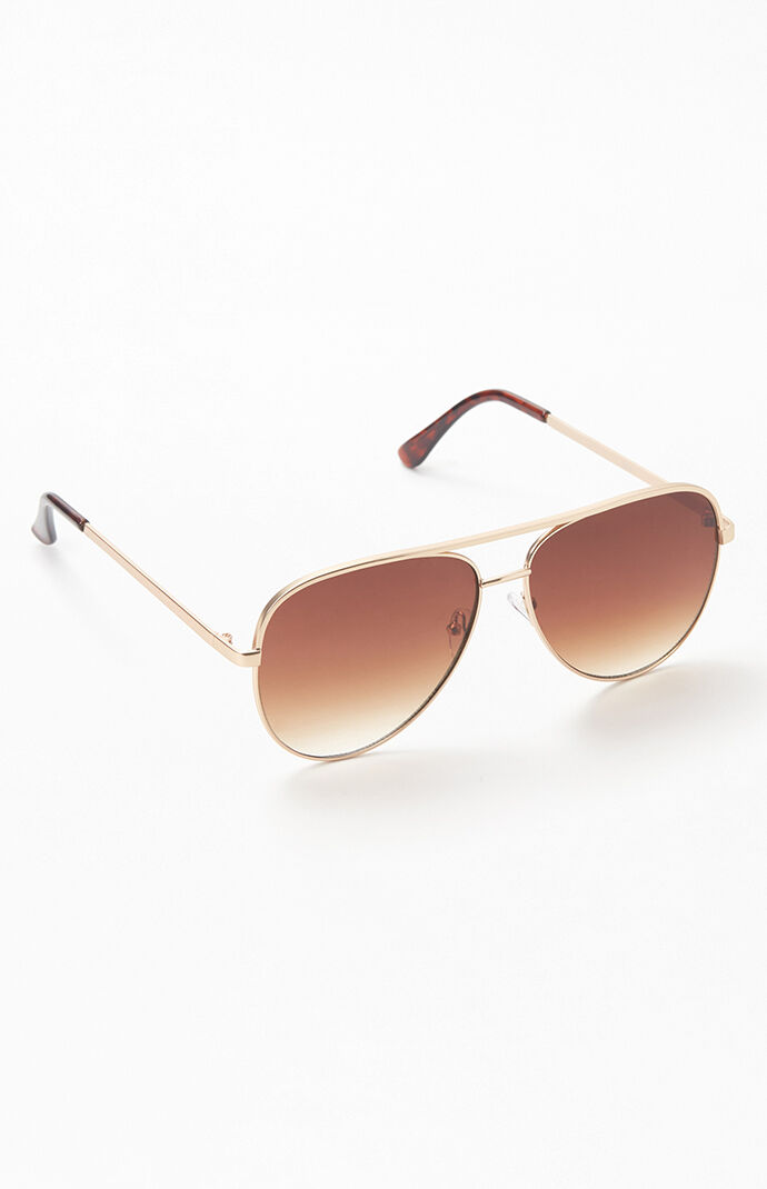 Brown & Gold Metal Aviator Sunglasses