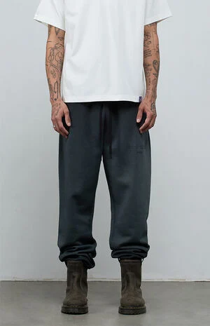 Black Washed Heavyweight Fleece Baggy Sweatpants image number 3