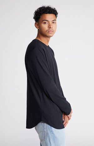 Black Basic Solid Scallop Long Sleeve T-Shirt image number 2