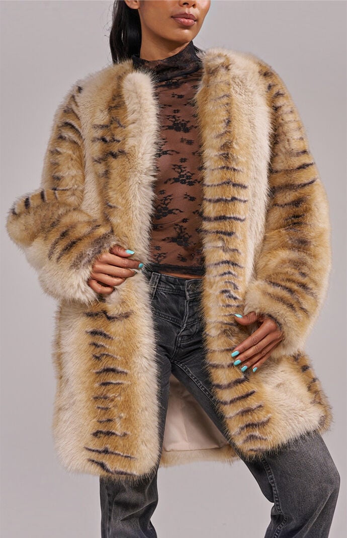 AZALEA WANG Elle Cream Faux Fur Jacket