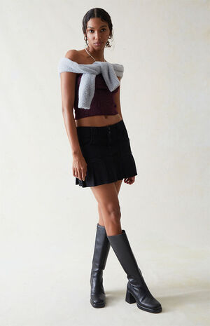 Black Low Rise Pleated Mini Skirt image number 2