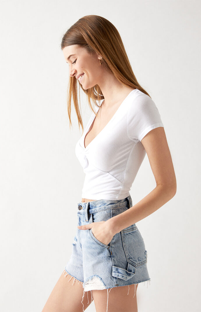 Light Blue High Waisted Carpenter Shorts