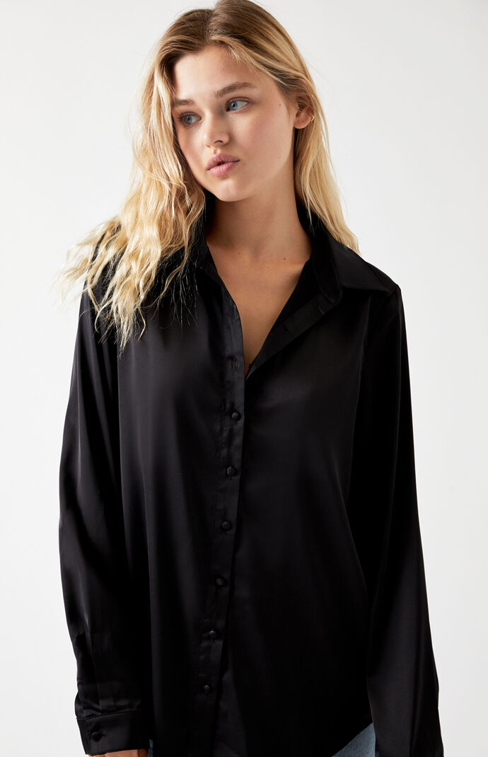 Satin Long Sleeve Button Up Blouse