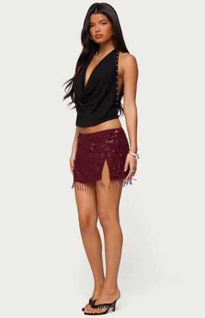 Chiffon Sequin Bead Fringed Mini Skort image number 4