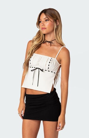 Bow Ribbon Trim Open Back Top image number 5