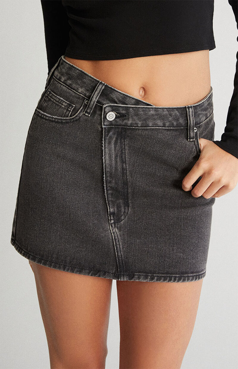 PacSun Black Asymmetrical High Waisted Denim Mini Skirt PacSun