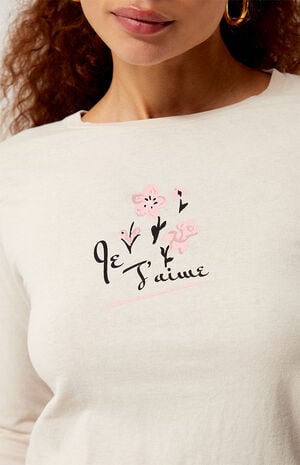 Je t'aime Watercolor Flower Long Sleeve T-Shirt image number 2