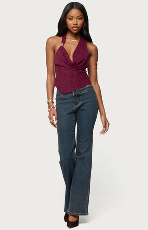 Mimi Asymmetric Textured Mesh Halter Top image number 4