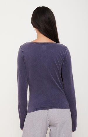 Ashlee Washed Notched Henley Long Sleeve Top image number 3