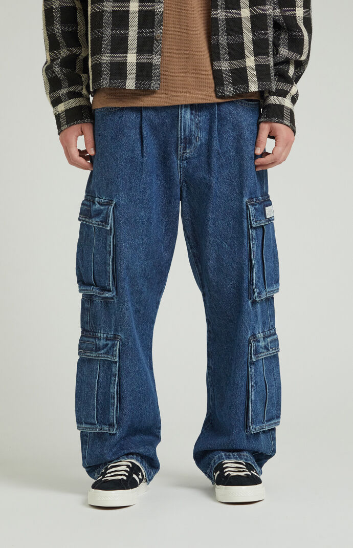 シ*ン様 Blue Jean Baggy Denim Cargo Pants - Baggy Fit Denim Cargo Jeans | Martin Valen