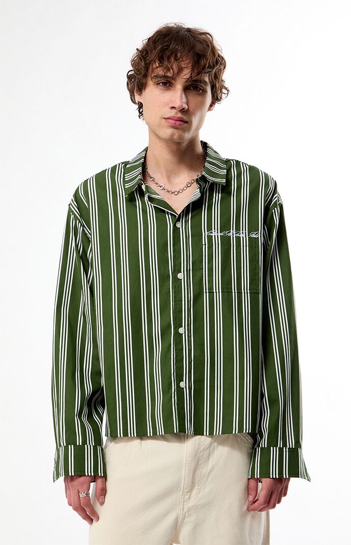 Pacsun Green Striped Hutton Long Sleeve Shirt