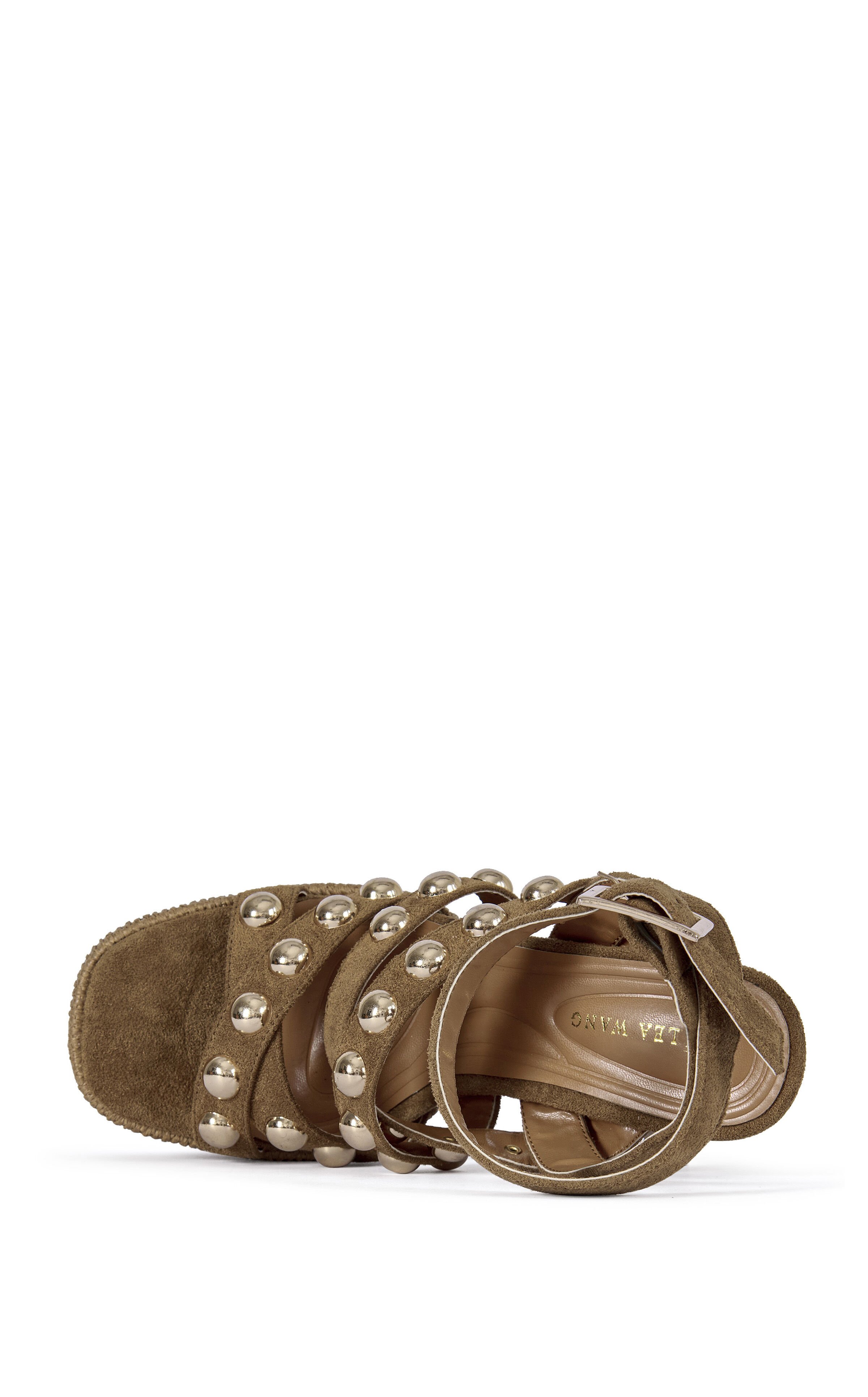 AZALEA WANG Women's Yara Brown Platform Studded Sandals