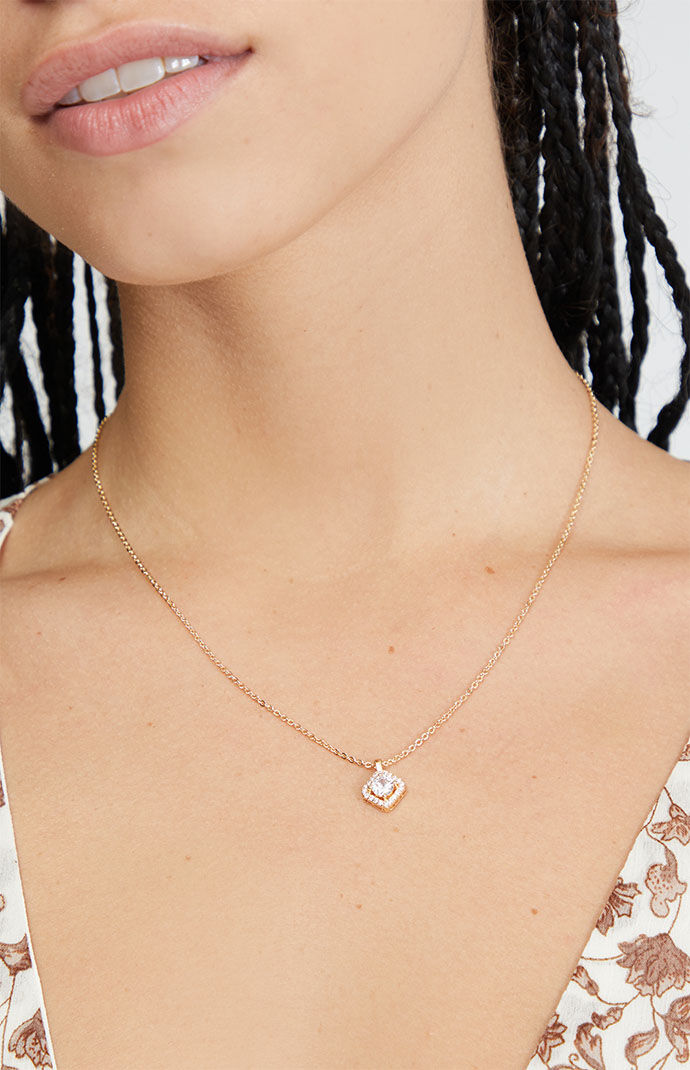 LA Hearts Square Gem Pendant Necklace 