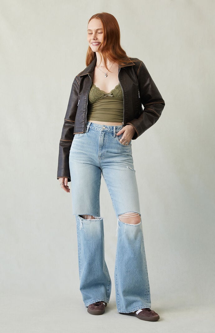 Pacsun Madison High Waisted Girlfriend Jeans Ripped Light Indigo