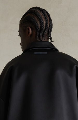 Jet Black Bonded Satin Zip Up Bomber Jacket image number 5