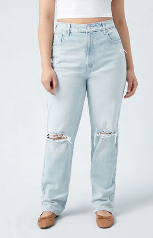 Eco Stretch Light Indigo Ripped Curve Dad Jeans image number 2