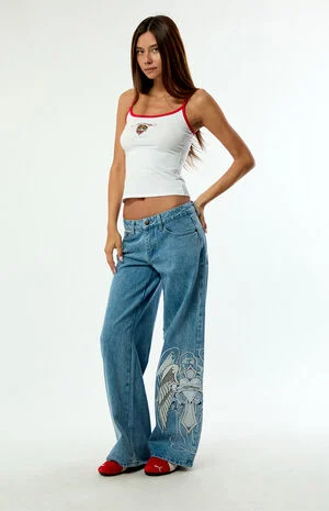 Cross Wings Low Rise Baggy Jeans image number 1