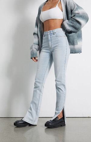 Light Blue High Waisted Slim Flare Jeans image number 4